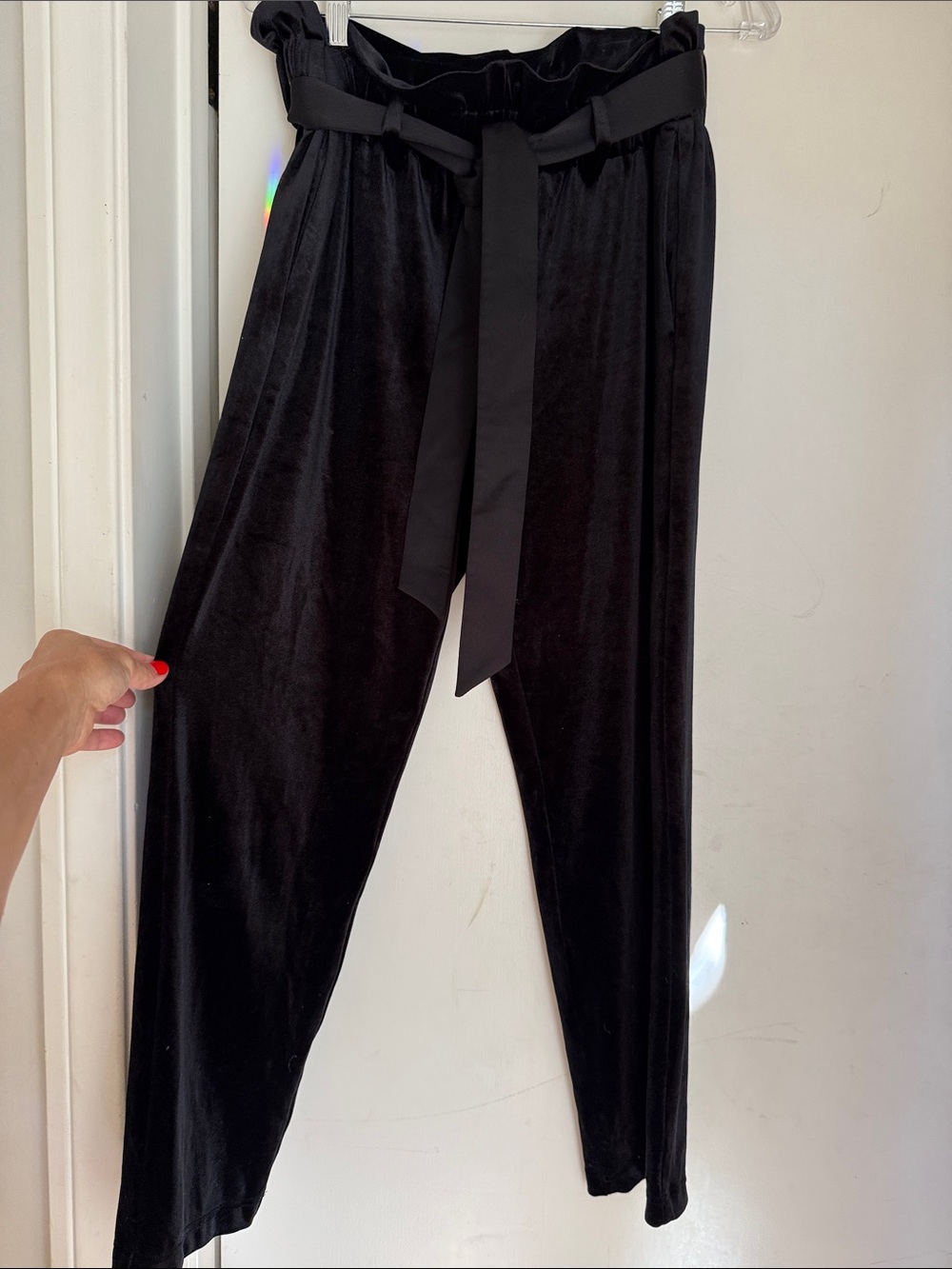 Halogen Black Velour Paperbag Tie-Waist Trousers